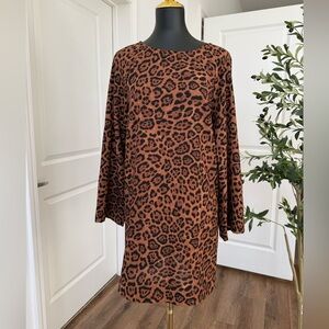 H&M Women's Leopard Print Polyester Round Neck Long Sleeve Knee Length Dress S